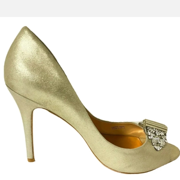 BADGLEY MISCHKA DAVIDA II METALLIC PEEP-TOE PUMP SZ 10, RETAIL $245 - Picture 3 of 10